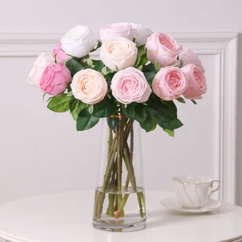5Pcs Mão de se Sentir Hidratante de Látex Rosa Flores Artificiais Verdadeiro Toque de Rosa Decoração de Casa Falso Flores, Buquê de Noiva de Casamento Floral
