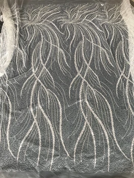 elegante tule Bordado tecido Jolin-1306.4015 com contas para a moda de vestido de venda superior fuoll frisado de tule francês tecido líquido