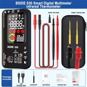 BSIDE S30 Carga USB Multímetro Digital com Tela de LCD colorida de CA Corrente CC Tensão Tester Auto Intervalo de 15V Diodo Capacitor de Ohm Hz NCV
