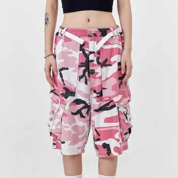Cor-de-rosa Camuflagem das Mulheres negras Shorts Folgado Y2k Calças Estilo Solto Jeans Nova Moda de Verão de Mulheres Carga Shorts Jeans Para Mulheres