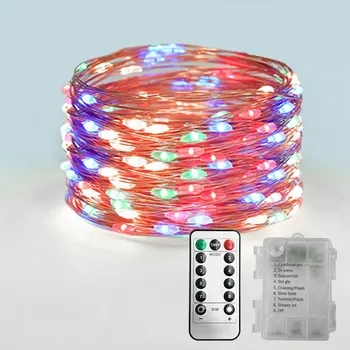 Bateria Luz da corda LED Garland Festa de Casamento Decoração de Natal Impermeável de Controle Remoto de Fio de Cobre Lâmpada 8 Modo de Fadas Lâmpada