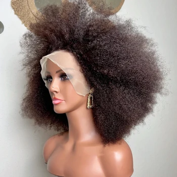 300% de Densidade Personalizado peruca afro Afro Curto Kinky Curly Curta de Cabelo Humano Lace Front Wig13x4 Frontal peruca cabelo humano remy virgem