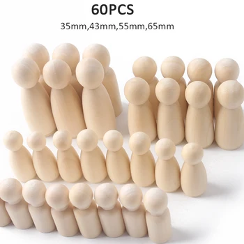 O 60PCS de Madeira Peg Bonecas Mini Pessoas Bonecas Artesanais DIY Inacabado de Madeira Natural Bonecas Peggdolls Decoração de Casa (35mm,43,55,65mm)