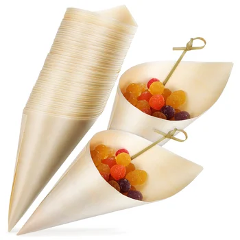 100 Pcs Cones de sorvete de Madeira de Degustação de Cones Descartáveis sorvete de Suportes para a Casa de Festas Buffets