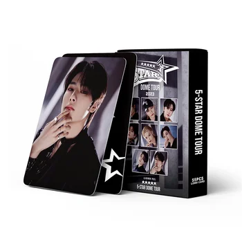 55pcs/set StrayKids SK 5 ESTRELAS DOMETOUR Álbum Lomo Cartão de duas faces Cartão Aleatório Hwang Hyun-jin FELIX Foto Impressa do Presente do Kpop