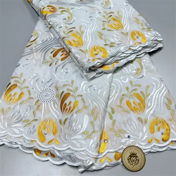 5 jardas do laço Suíço tecido mais recente pesado Bordados de contas Africana tecidos 100% algodão Suíço em voile de renda populares de Dubai estilo 4L08304