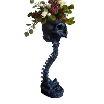 Crânio Plantador De Coluna Vertebral Stand Goth Assustador Decoração Profunda Polyresin Crânios Pote Esqueleto Decoração Da Casa De Halloween Assustador Estilo De Decoração